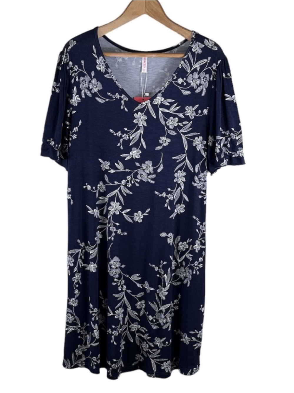 Weaczzy NavyFloral Swing Dress | Size S | Short Sleeve V-Neck Side Pockets NWT